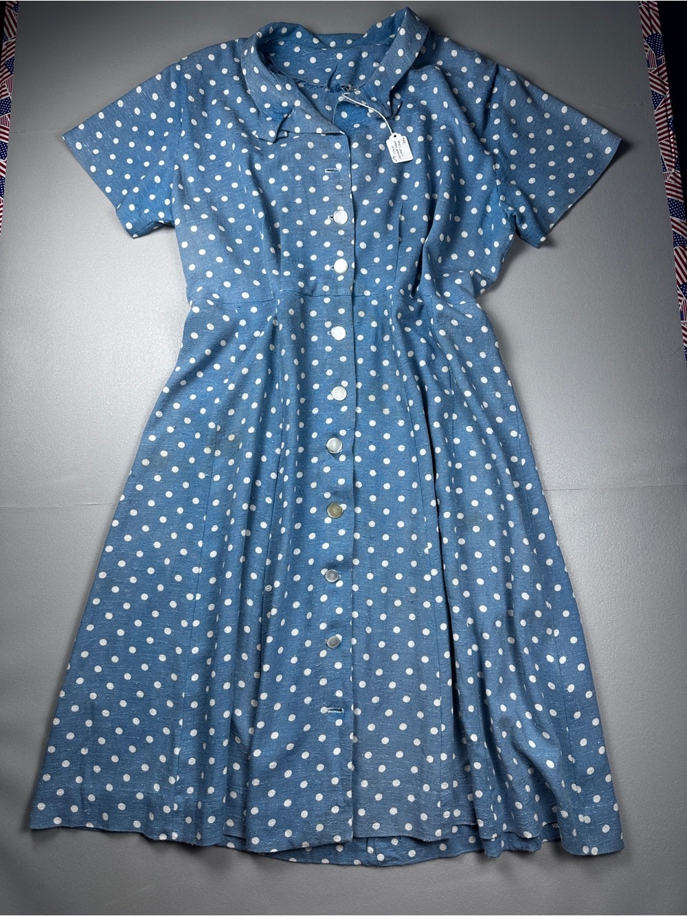 Vintage Blue Polka Dot Shirtwaist Dress Partially Restored As-Is